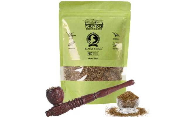 Royal Swag 100% Natural Tobacco & Nicotine Free Herbal Smoking Blend 100g With Wooden Pipe Smoking Cessations (Pack of 2)