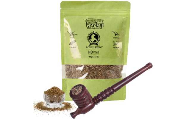 Royal Swag 100% Tobacco & Nicotine Free Organic Herbal Smoking Blend 100g With Wooden Pipe Smoking Cessations (Pack of 2)
