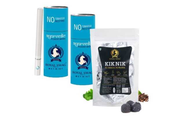 Royal Swag Herbal Cigarettes Tobacco-Free Mint Flavour 10 Stick With Kik Nik Candy 85g Smoking Cessations (Pack of 10)