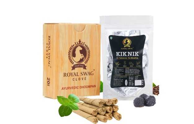 Royal Swag Herbal Smoke Bidi Tobacco/Nicotine Free 20 Sticks With Kik Nik Candy 85g (25 Pc) Smoking Cessations (Pack of 20)