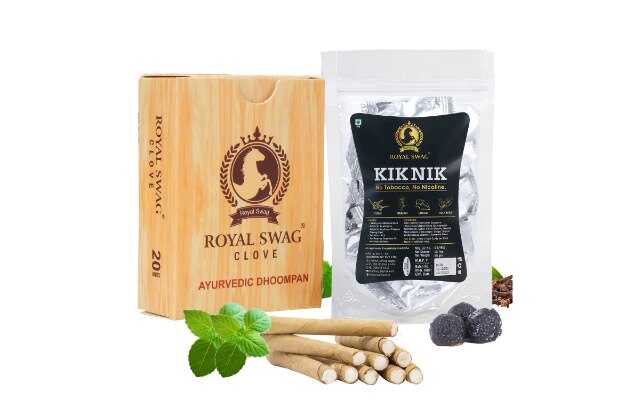 Royal Swag Herbal Smoke Filter Bidi Tobacco/Nicotine Free 20 Sticks With Kik Nik Candy 85g Smoking Cessations (Pack of 20)