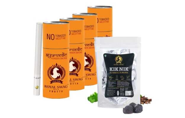 Royal Swag Herbal Cigarettes Tobacco-Free Frutta Flavour 20 Stick With Kik Nik Candy 85g Smoking Cessations (Pack of 20)