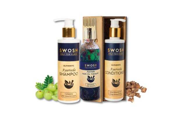 SWOSH Ayurvedic Hair Care Combo Pack Of 3 Hair Oil 100 ML, Shampoo 200 ML, Conditioner 200 ML Combo Kit Provide Long, Smooth And Healty Hair And Nourish The Roots (3 Items in the set)