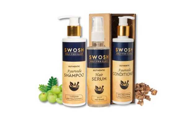 SWOSH Ayurvedic Hair Care Combo Pack Of 3 Hair Serum 100 ML, Shampoo 200 ML, Conditioner 200 ML Combo Kit Provide Long, Smooth And Healty Hair And Nourish The Roots (3 Items in the set)