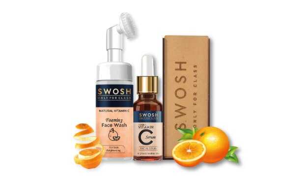 SWOSH Natural Vitamin C foam face wash integrated brush help to cleanse softly and skin care solution perfect for everyday use, Suitable for all skin types. (2 Items in the set)