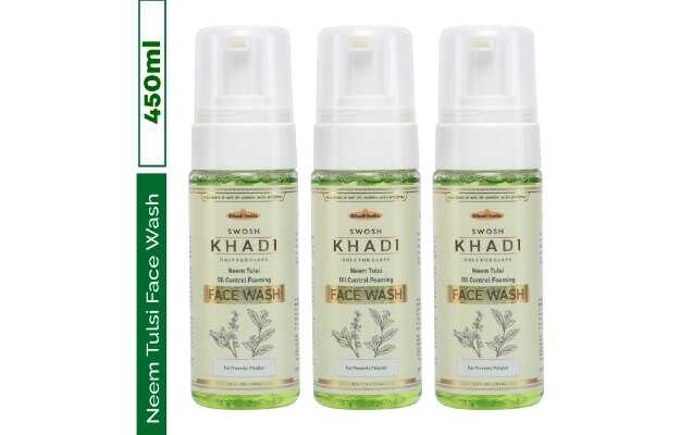 SWOSH Khadi Neem, Tulsi & Vitamin E Oil  Control Foaming  150ML (Pack Of 3) Face Wash (450 ml)