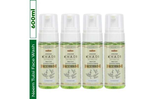 SWOSH Khadi Neem, Tulsi & Vitamin E Oil Control Foaming  150ML (Pack Of 4) Face Wash (600 ml)