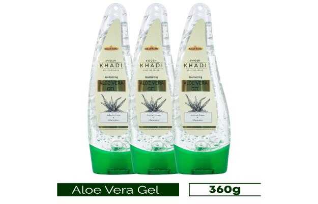 SWOSH Khadi 100% Pure Aloe Vera Face Gel 120g (Pack Of 3) Freshly Cut From Aloe Plant (360 g)