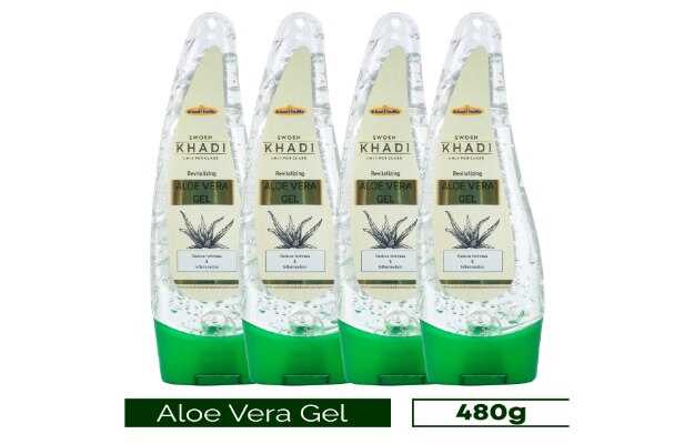 SWOSH Khadi 100% Pure Aloe Vera Face Gel 120g (Pack Of 4) Freshly Cut From Aloe Plant (480 g)