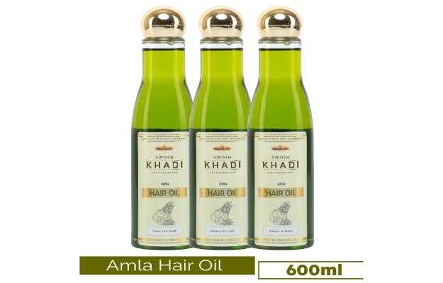 SWOSH Khadi Amla & Bhringraj Hair Oil 200ML (Pack Of 3) Reduce Premature Greying Hair Oil (600 ml)