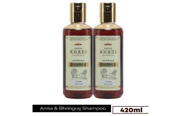 SWOSH Khadi Amla & Bhringraj Hair Cleanser Anti Hair Fall Shampoo 210ML (Pack Of 2) (420 ml)