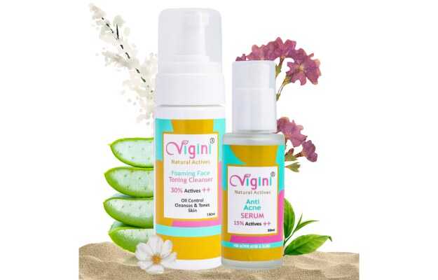Vigini Natural Actives Anti Acne Face Serum & Foaming Toning Cleansing Wash