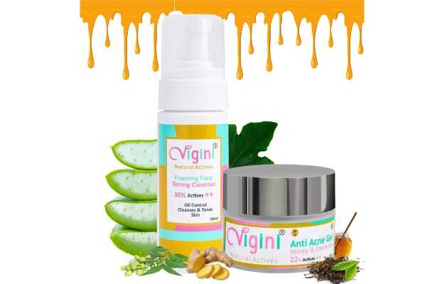 Vigini Natural Actives Anti Acne Oil Control Face Gel & Foaming Toning Cleansing Wash