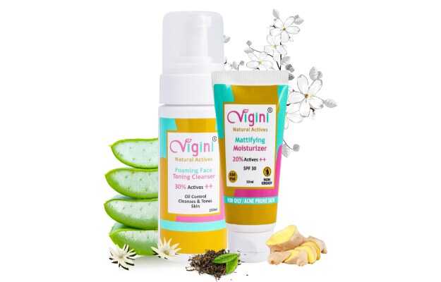 Vigini Natural Actives Anti Acne Oil Control Foaming Toning Cleansing Wash & Mattifying Face Moisturizer