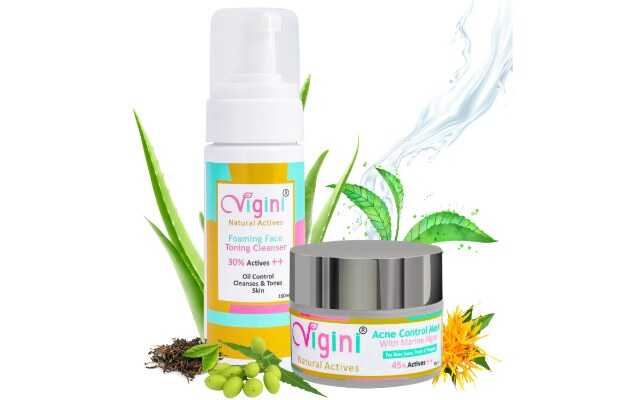 Vigini Natural Actives Anti Acne Foaming Toning Cleansing Wash & Marine Algae Clay Face Mask