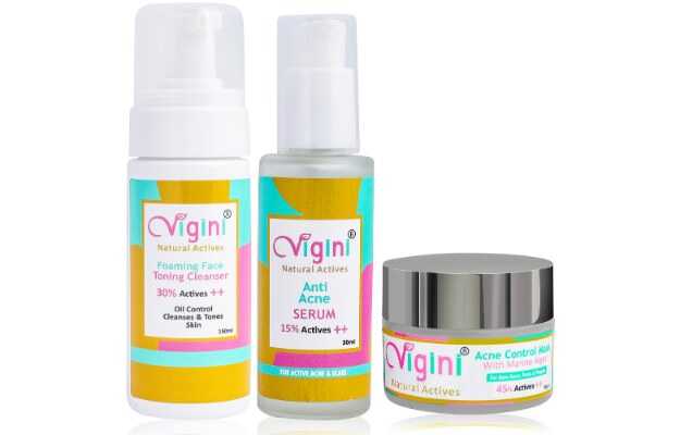Vigini Natural Activesl Anti Acne Foaming Toning Cleansing Wash, Face Serum, Marine Algae Clay Mask