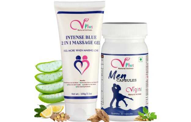 Vigini Natural Actives Intense Blue 2 In 1 Intimate Lubricants Massage Gel & Vigini Mens Capsule