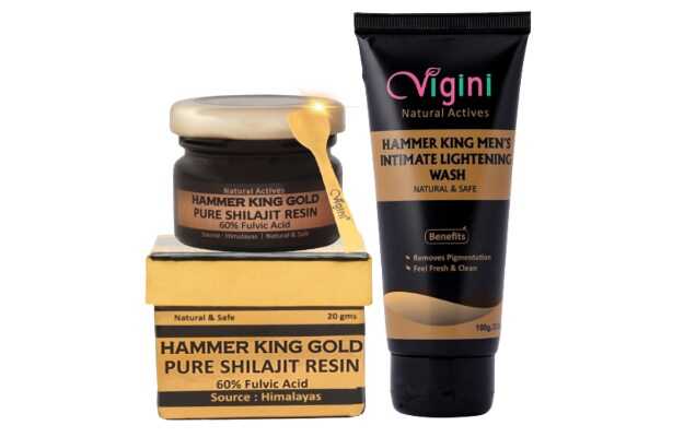 Vigini Natural Actives Hammer King Gold Pure Shilajit Resin Premium Ayurveda Himalayas 60% Fulvic Acid & Intimate Lightening Wash for men