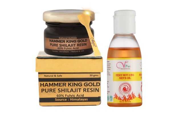 Vigini Natural Actives Hammer King Gold Pure Shilajit Resin & Intense Blue 2 in1 Massage Oil