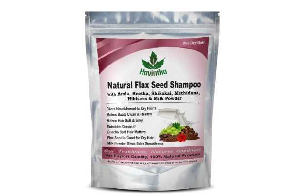 Havintha Natural Flaxseed Shampoo with Amla Reetha Shikakai Methidana Hibiscus and Milk Powder for Dry Hair