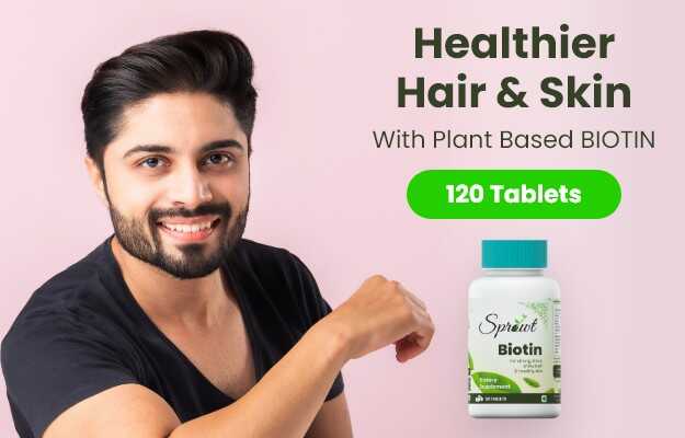 Sprowt Plant Based Hair Growth Biotin Tablets (10000mcg) for Strong, Thick,  Shiny Hair & Healthy Skin in Hindi - बायोटिन