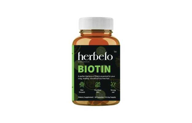 Herbelo Organics Biotin Supplement For Healthy Hair, Skin Glow Capsules (60)