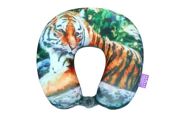 Viaggi U Shape Memory Foam Printed Travel Neck Pillow Tiger Grey