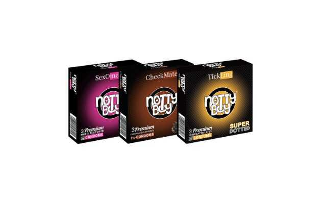 NottyBoy Extra Dotted 1500 Dots, Ribbed, Contour and Chocolate Flavoured Condoms -  9 Units