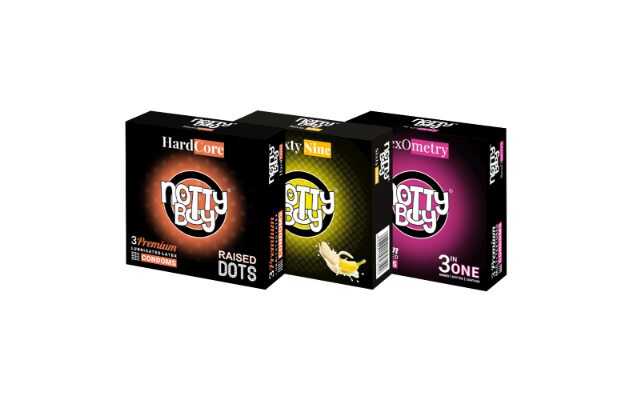 NottyBoy Extra Thin, Ultra Ribbed and Climax Delay Condoms - 9 Units
