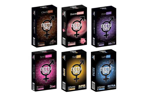 NottyBoy Family Pack Condoms - 1500 Dots, Lubricated, Ribbed, Contour, Climax Delay, Bubblegum and Chocolate Flavoured - 60 Units