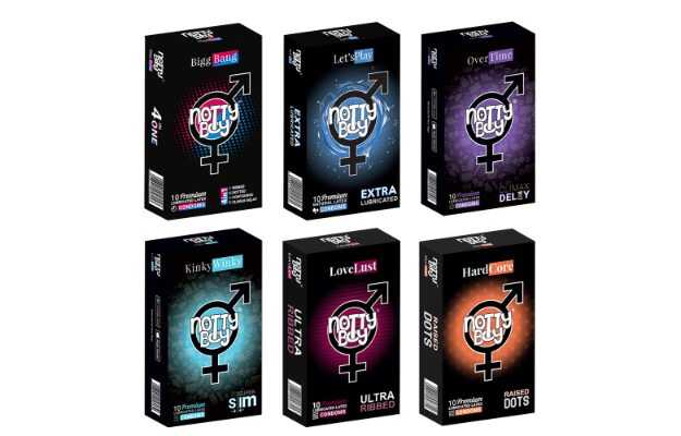 NottyBoy Assorted Honeymoon Condoms - Raised Dots, Thin, Ribbed, Lubricated, Dotted and Extra Time - 60 Units