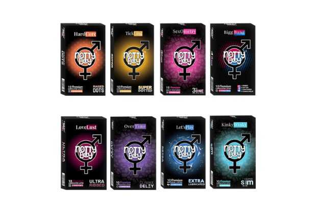 NottyBoy Honeymoon Variety Pack Condoms - Ultra Ribbed, Raised Dots, Extra Time, Thin, Lubricated - 80 Units