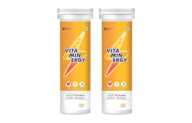Vitaminergy - Multivitamin Energy Drink (2 Tubes with 10 Effervescent Tablets Each) - 10 Essential Vitamins, 5 Minerals & 5 Bio-Actives for Daily Nutrition, Orange Flavour