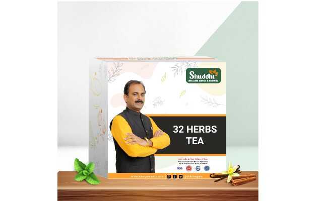 Shuddhi 32 Herbs Tea 60 Gm With Green Tea, Elaichi, Brahmi, Tulsi, Giloy, Laung, Gulab, Dalchini, Shank Pushpi Etc For Body Detox And Wellness