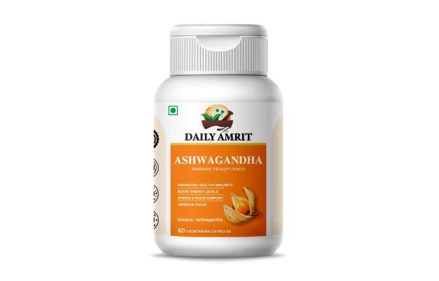 Daily Amrit Ashwagandha Capsule Pack of 1, 60 capsules  500 mg - 100% Natural for Stress Relief, Focus & Energy Support