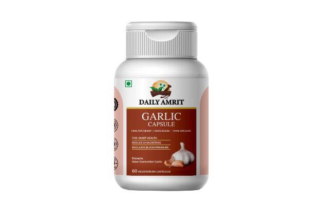 Daily Amrit Garlic Capsule Odor - Controlled Pack of 1, 60 capsules 500 mg For Reduce Cholesterol, Support Weight Loss