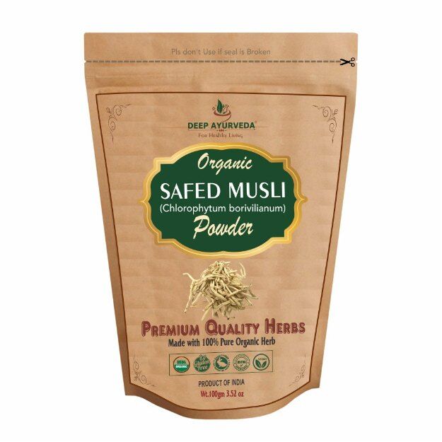 Deep Ayurveda Organic Safed Musli Powder (Chlorophytum borivilianum) 100gm