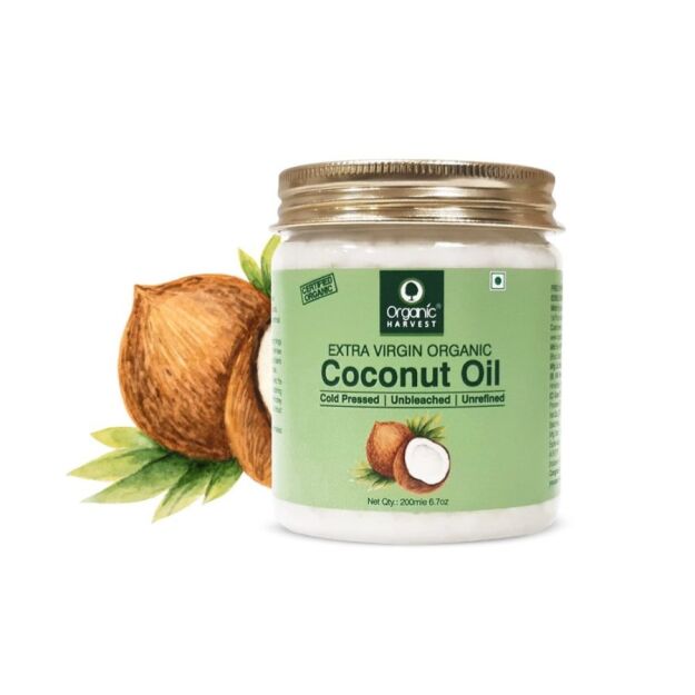 Organic Harvest Cold Pressed Extra Virgin Coconut Oil,Hair Oil For Men & Women,Ideal For All Type Skin & Hair Growth,Unbleached & Unrefined,Sulphate & Paraben Free - 200 Ml