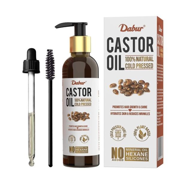Dabur Castor Oil,100% Natural Cold Pressed Oil, Promotes Hair Growth, Hydrates Skin & Reduces Wrinkles,No Mineral Oil & Silicones - 200Ml