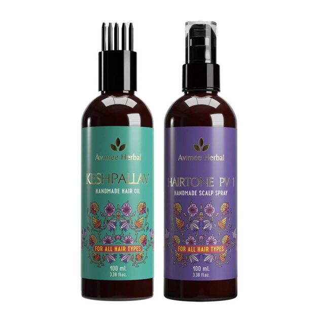 Avimee Herbal Keshpallav Hair Oil (100 Ml) & Hairtone Pv 1 Scalp Spray (100 Ml) Combo Pack Golden Brown