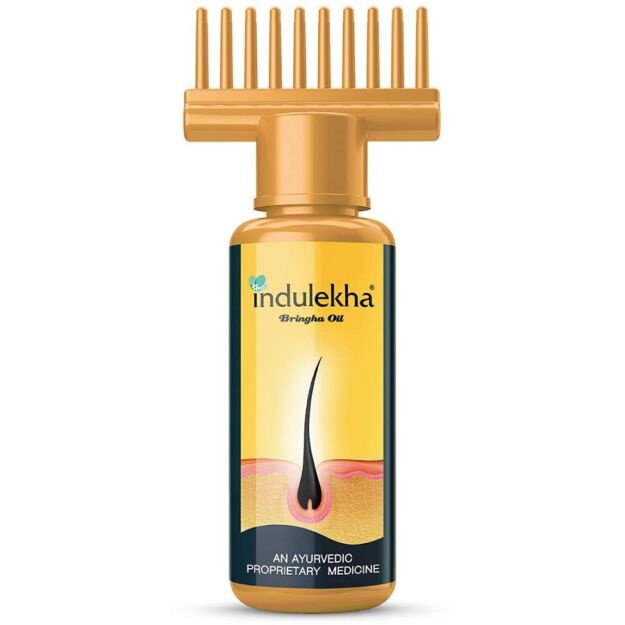 Indulekha Bringha Ayurvedic Hair Oil 50 Ml, Hair Fall Control And Hair Growth With Bringharaj & Coconut Oil - Comb Applicator Bottle For Men & Women