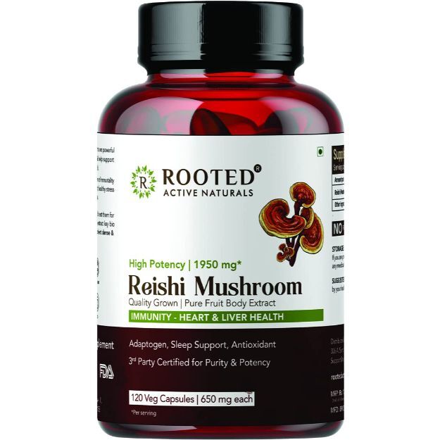 Rooted Active Natural Reishi Mushroom (Ganoderma) extract Capsules (120)