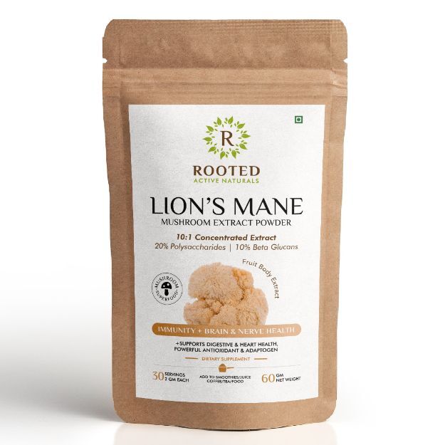 Rooted Active Natural Lion's Mane mushroom Extract Powder 60gm