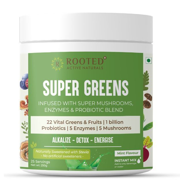 Rooted Active Natural Super Greens, Mushrooms & Herbs blend 250gm