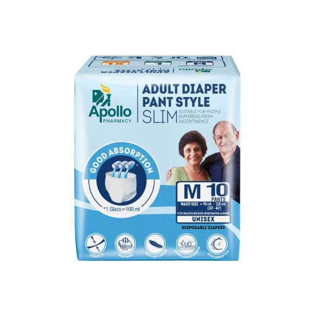 Apollo Pharmacy Adult Diapers Pant Style (M) 10'S