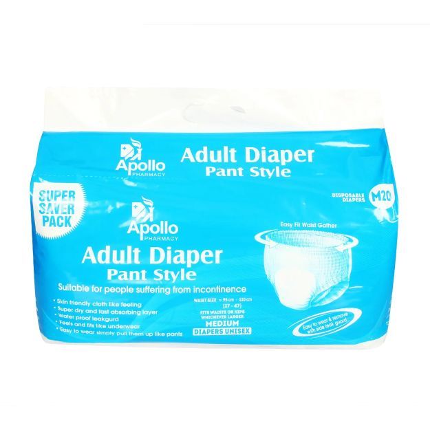 Apollo Pharmacy Adult Diapers Pant Style (M) 20'S