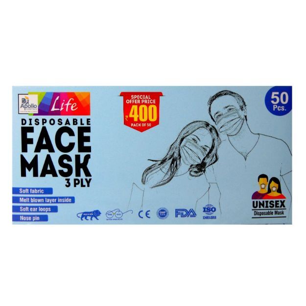 Apollo Pharmacy Life Disposable Face Mask 3Ply 50'S