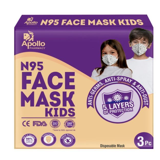 Apollo Pharmacy N95 Face Mask Kids 5L 3'S