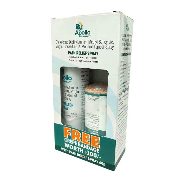 Apollo Pharmacy Pain Relief Spray 60Gm With Free Crepe Bandage