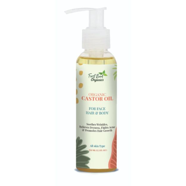 First Bud Organics Organic Castor Oil Carrier Oil for Face Hair & Body 120ml